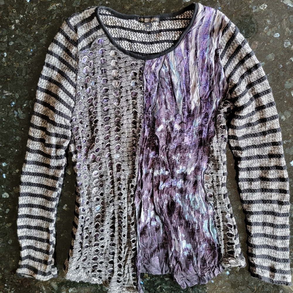 Alberto Makeli laser cut attached overlay on tie dyed layer.